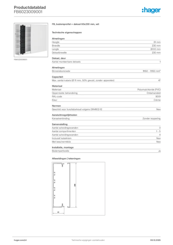 Afbeelding Hager Productdatablad FB6023009001 | Hager Nederland