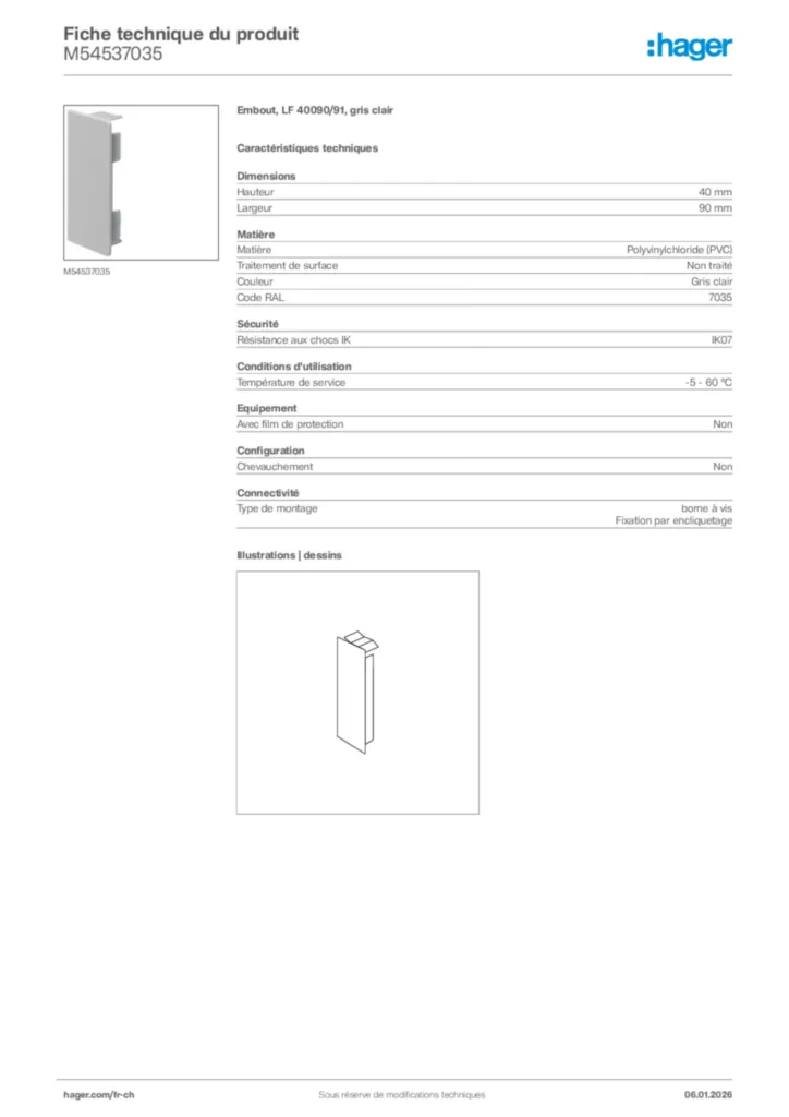 Image Hager Fiche technique du produit M54537035 | Hager Suisse