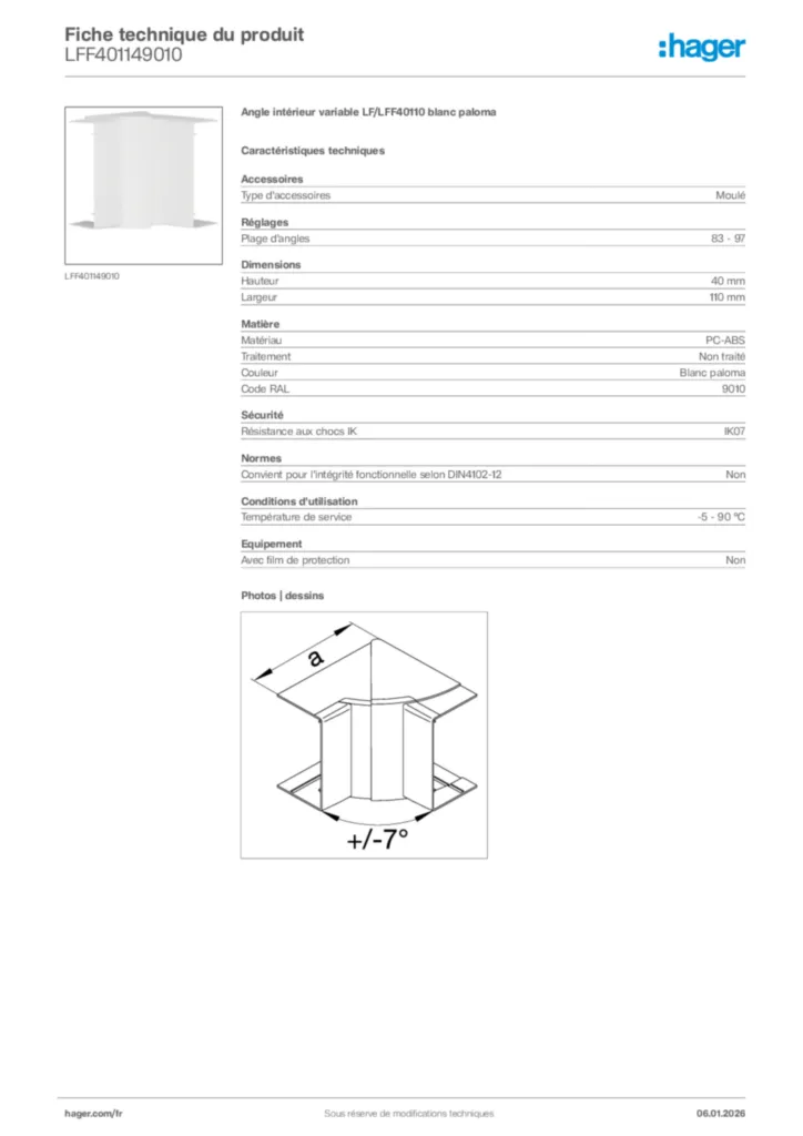 Image Hager Fiche technique du produit LFF401149010 | Hager France