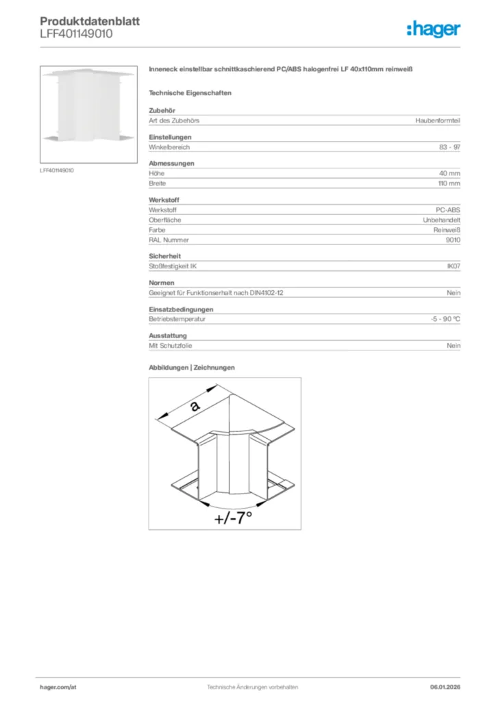Bild Hager Produktdatenblatt LFF401149010 | Hager Deutschland