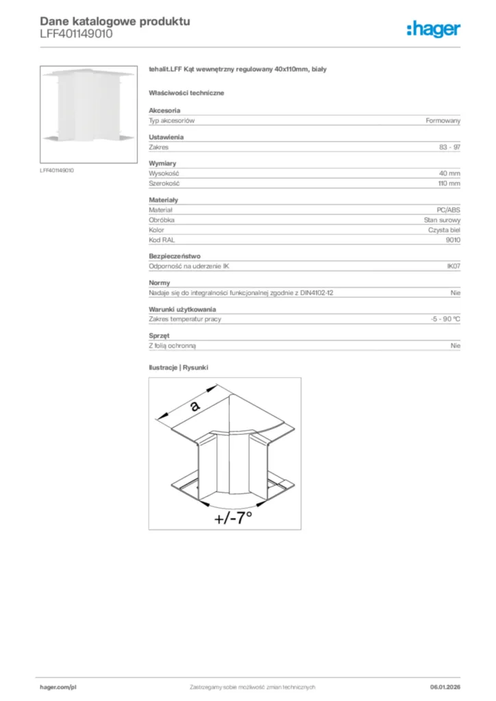 Zdjęcie Hager Karta katalogowa LFF401149010 | Hager Polska