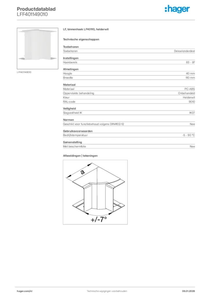 Afbeelding Hager Productdatablad LFF401149010 | Hager Nederland