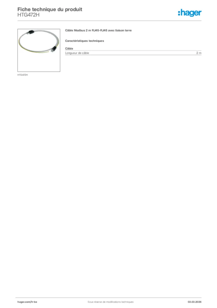 Image Hager Fiche technique du produit HTG472H | Hager Belgique