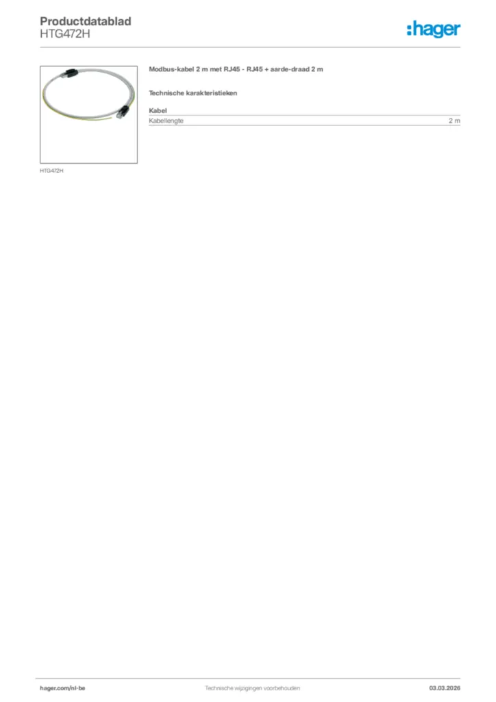 Afbeelding Hager Productdatablad HTG472H | Hager Belgium