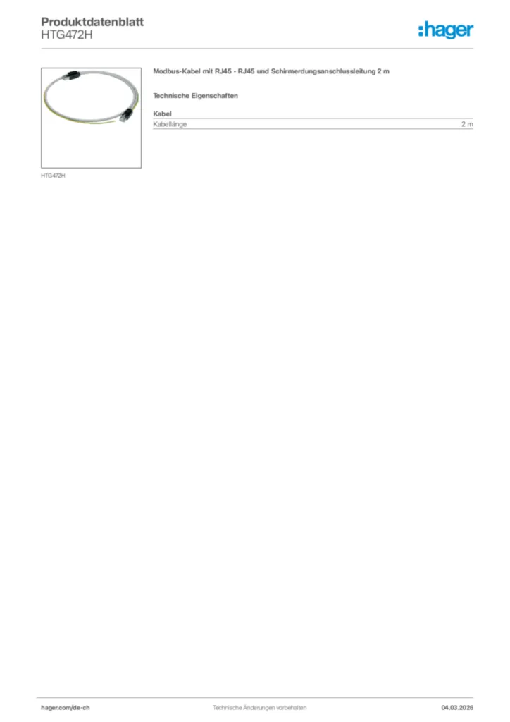 Bild Hager Produktdatenblatt HTG472H | Hager Schweiz