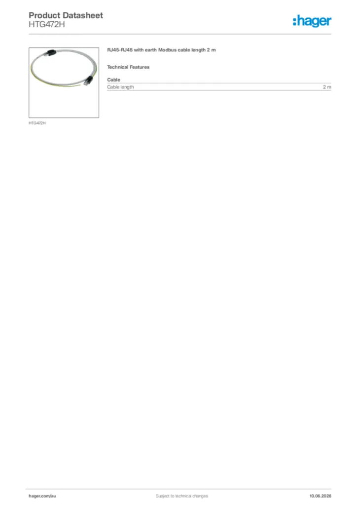 Image Hager Product data sheet HTG472H  | Hager Australia