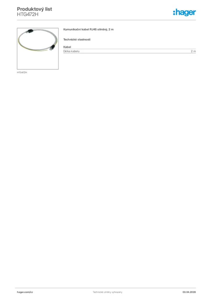 Obrázek Hager Product data sheet HTG472H | Hager