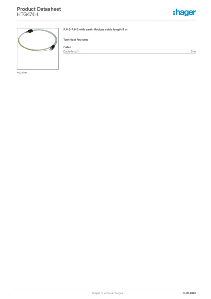Image Hager Product data sheet HTG474H  | Hager Africa