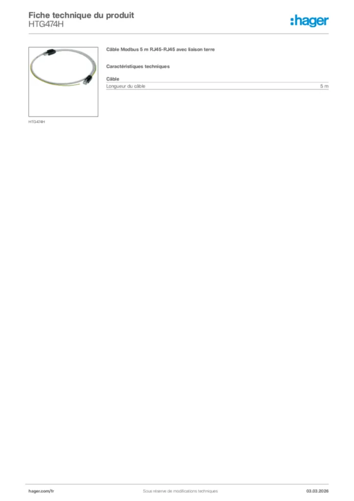 Image Hager Fiche technique du produit HTG474H | Hager France
