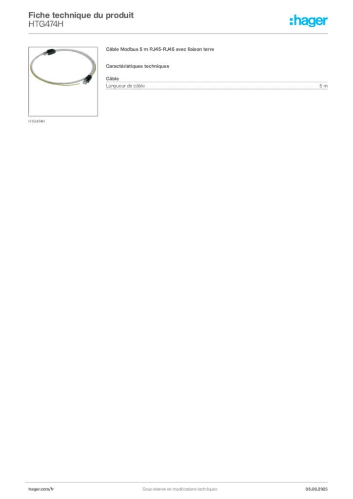 Image Hager Fiche technique du produit HTG474H | Hager France