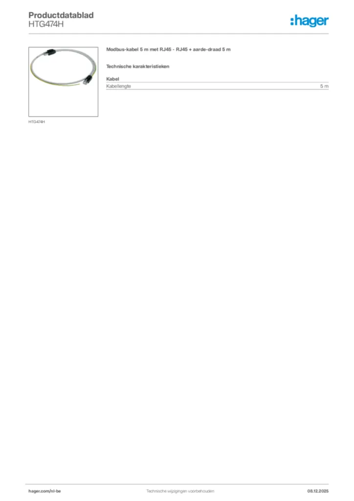 Afbeelding Hager Productdatablad HTG474H | Hager Belgium