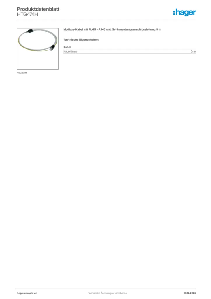 Bild Hager Produktdatenblatt HTG474H | Hager Schweiz