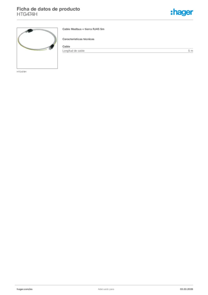 Imagen Hager Ficha de datos de producto HTG474H | Hager España