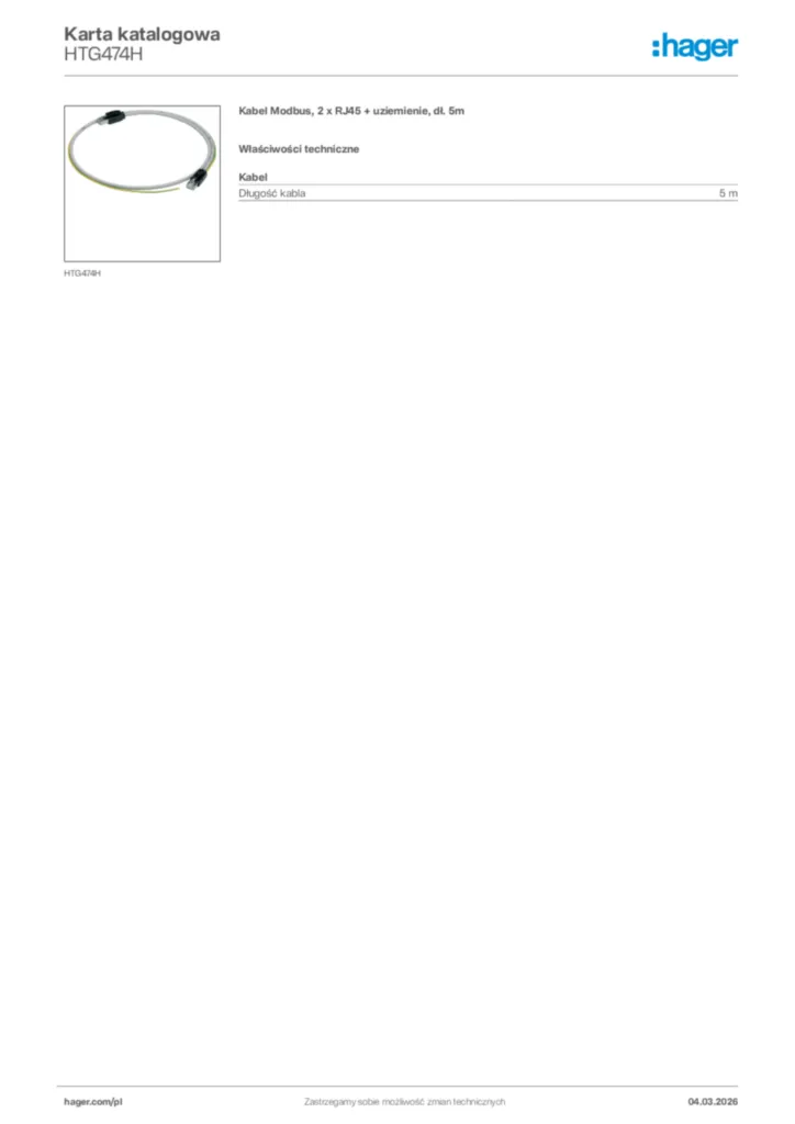Zdjęcie Hager Karta katalogowa HTG474H | Hager Polska