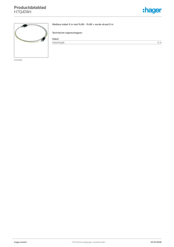 Afbeelding Hager Productdatablad HTG474H | Hager Nederland