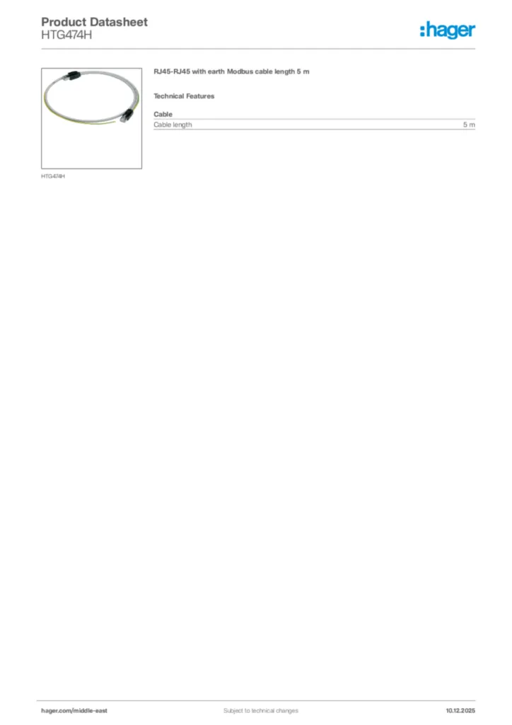 Image Hager Product data sheet HTG474H  | Hager