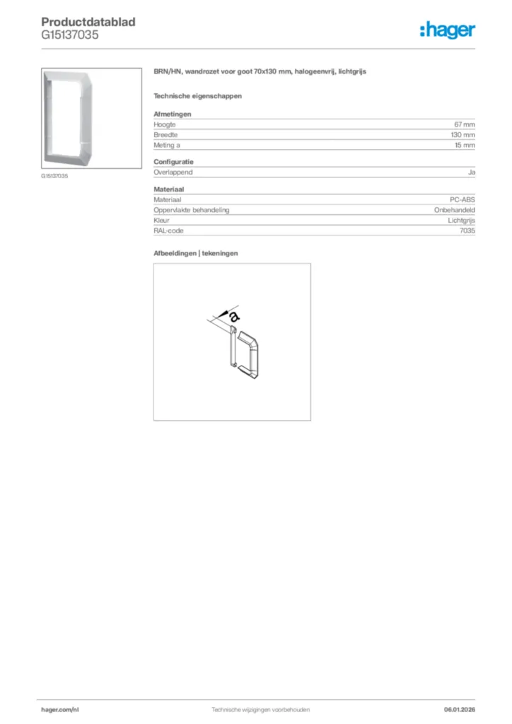 Afbeelding Hager Productdatablad G15137035 | Hager Nederland