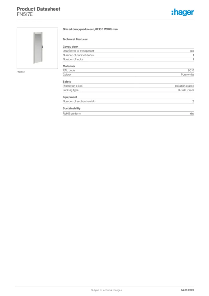Image Hager Product data sheet FN517E  | Hager Africa