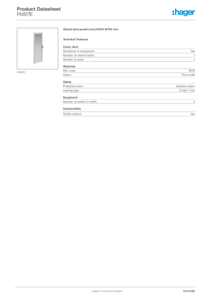 Image Hager Product data sheet FN517E  | Hager Africa