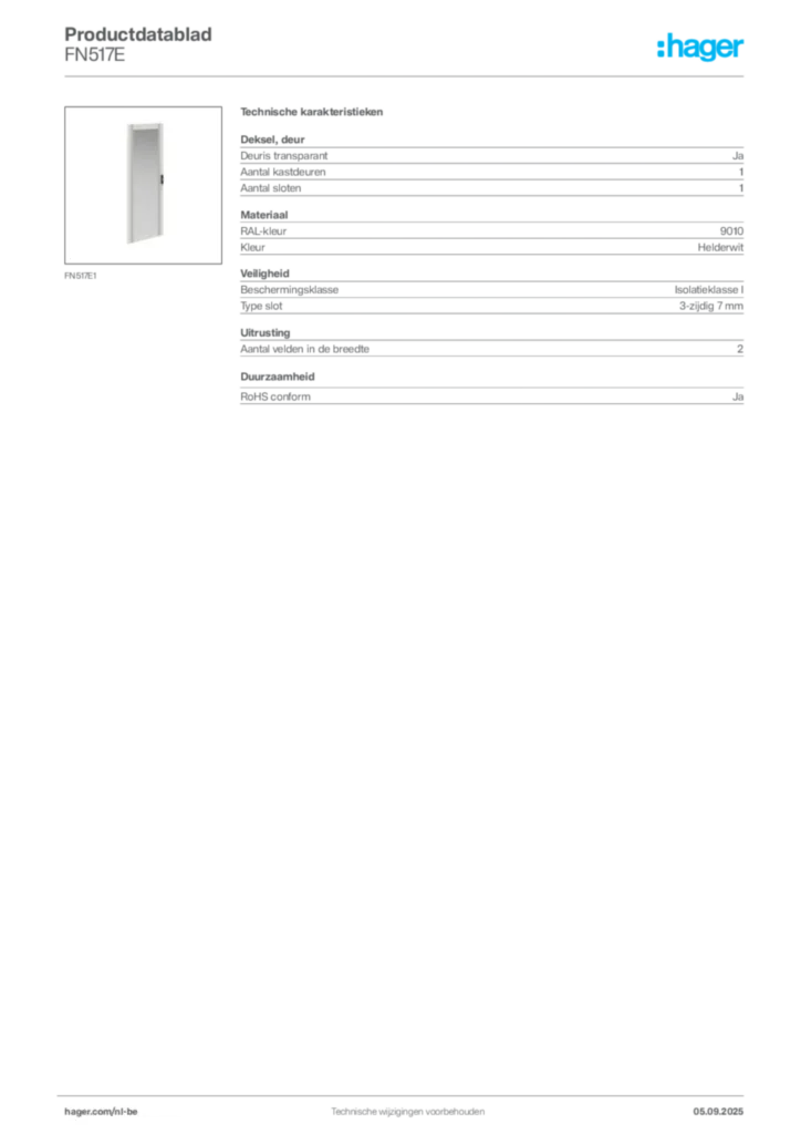 Afbeelding Hager Productdatablad FN517E | Hager Belgium