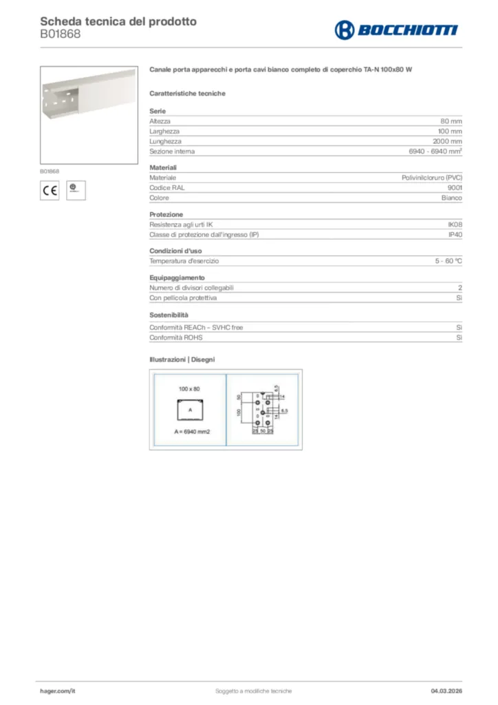 Immagine Bocchiotti Scheda tecnica del prodotto B01868 | Hager Italia