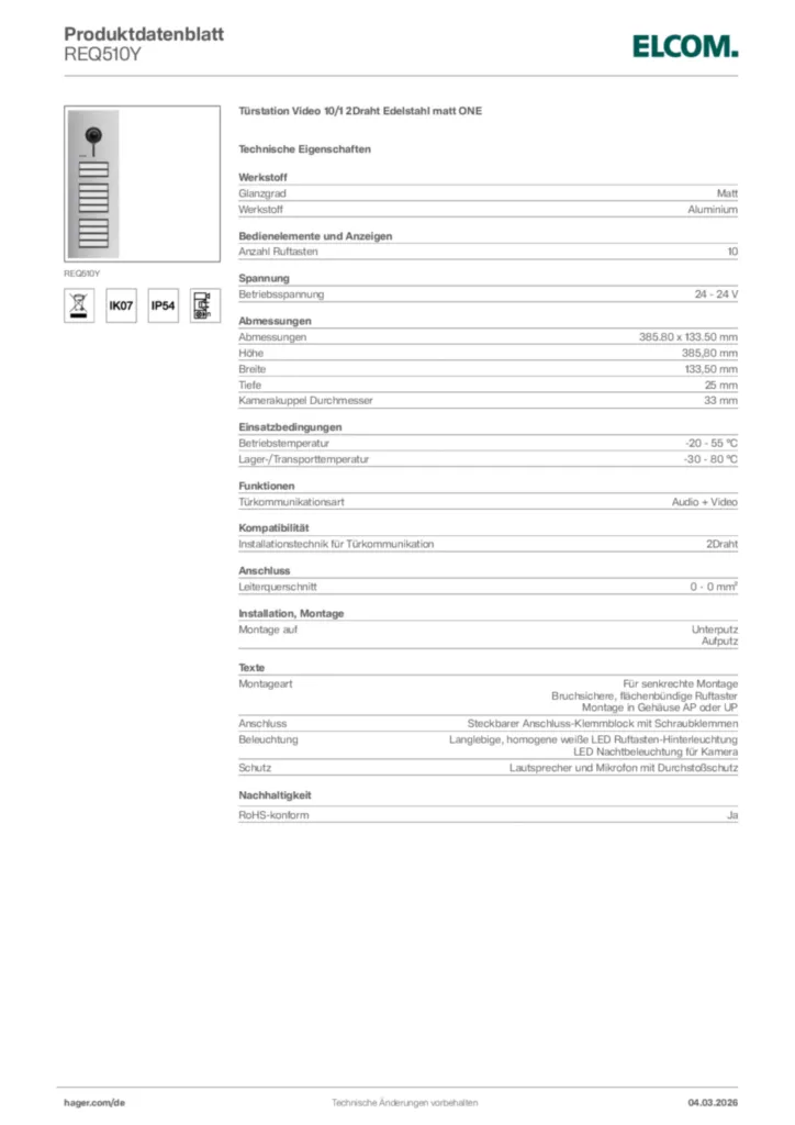 Bild Elcom Produktdatenblatt REQ510Y | Hager Deutschland