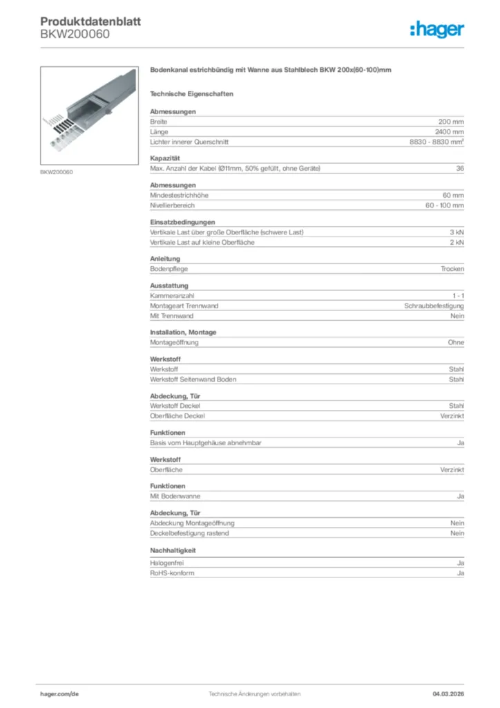 Bild Hager Produktdatenblatt BKW200060 | Hager Deutschland