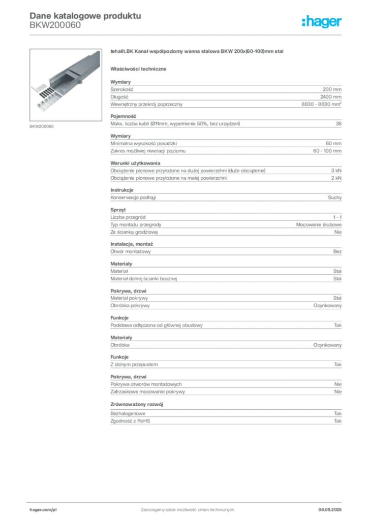 Zdjęcie Hager Dane katalogowe produktu BKW200060 | Hager Polska
