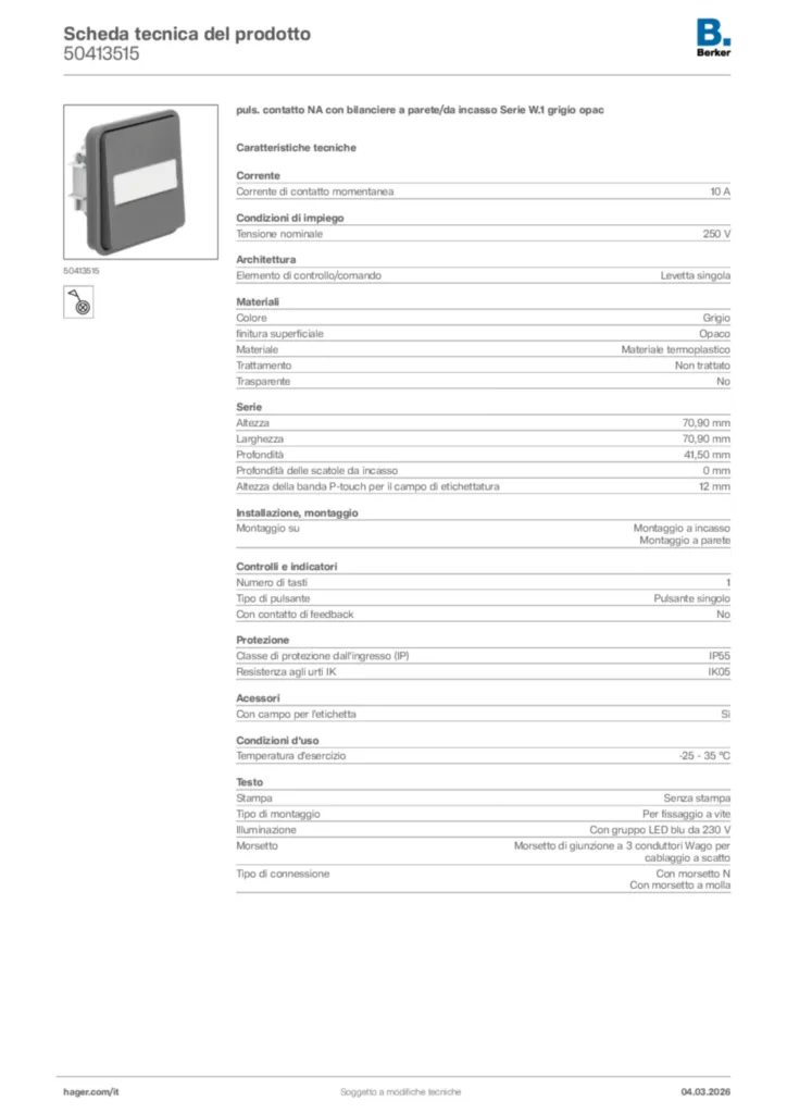Immagine Berker Scheda tecnica del prodotto 50413515 | Hager Italia