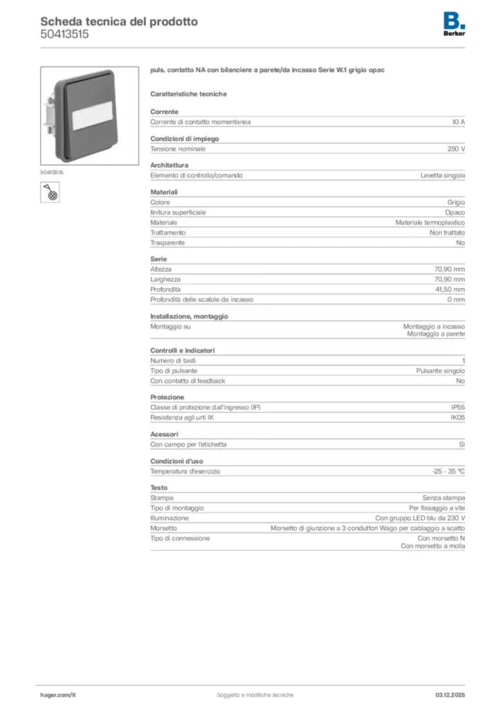 Immagine Berker Scheda tecnica del prodotto 50413515 | Hager Italia