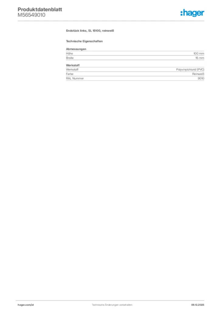 Bild Hager Produktdatenblatt M56549010 | Hager Deutschland