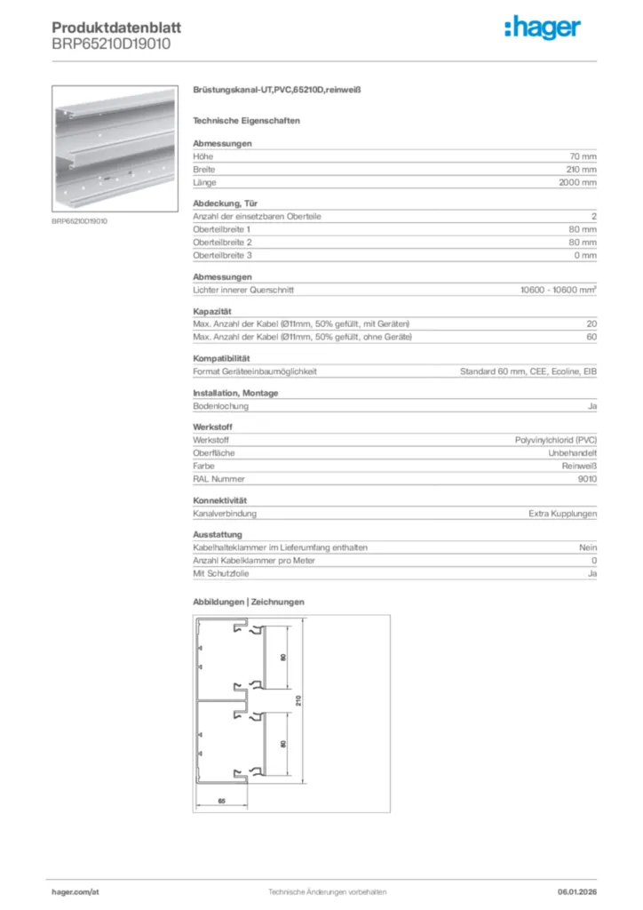 Bild Hager Produktdatenblatt BRP65210D19010 | Hager Deutschland