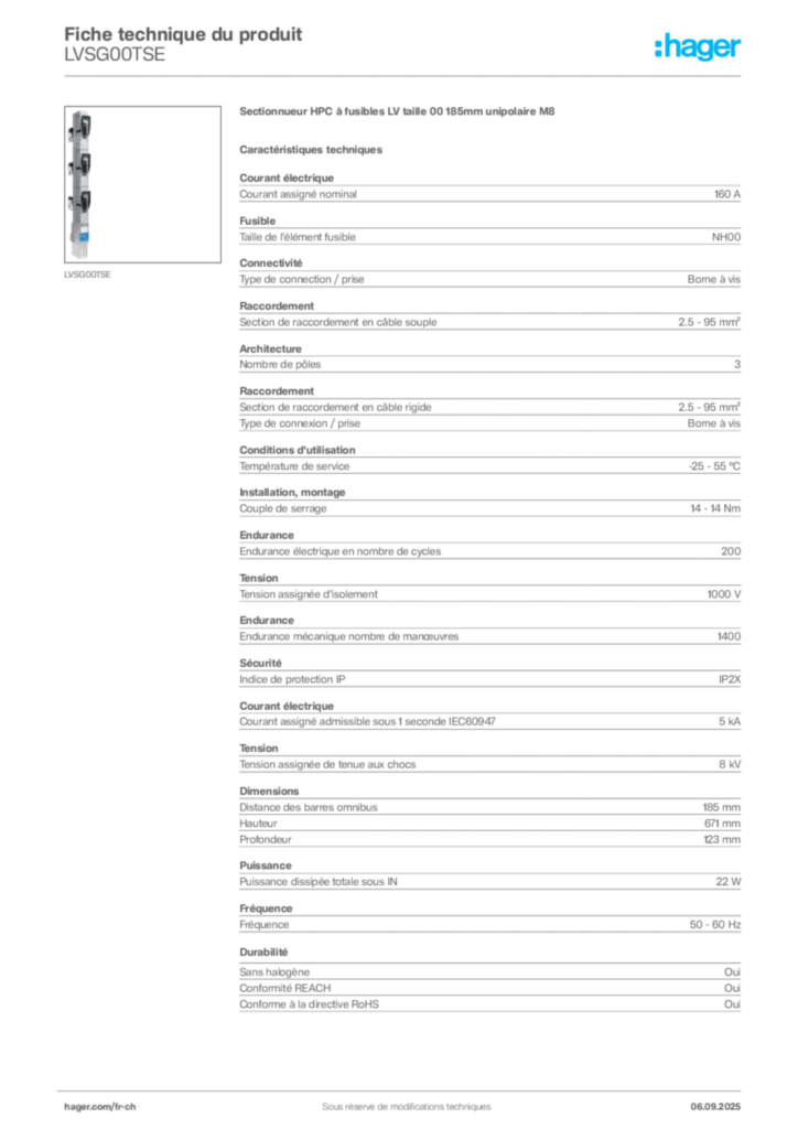 Image Hager Fiche technique du produit LVSG00TSE | Hager Suisse