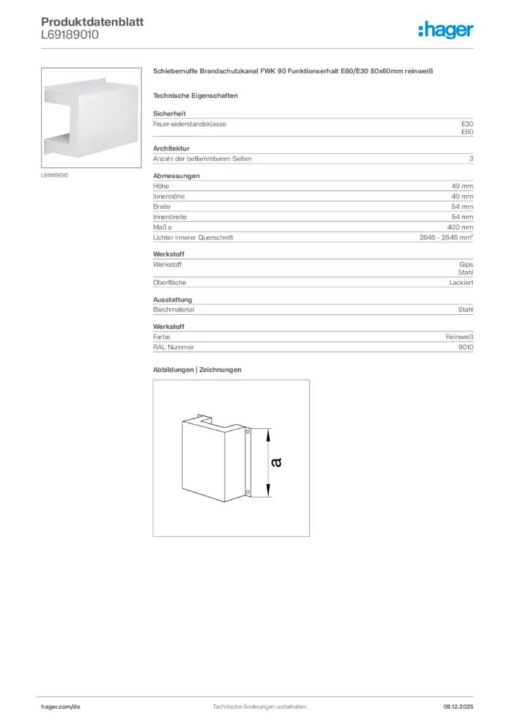 Bild Hager Produktdatenblatt L69189010 | Hager Deutschland