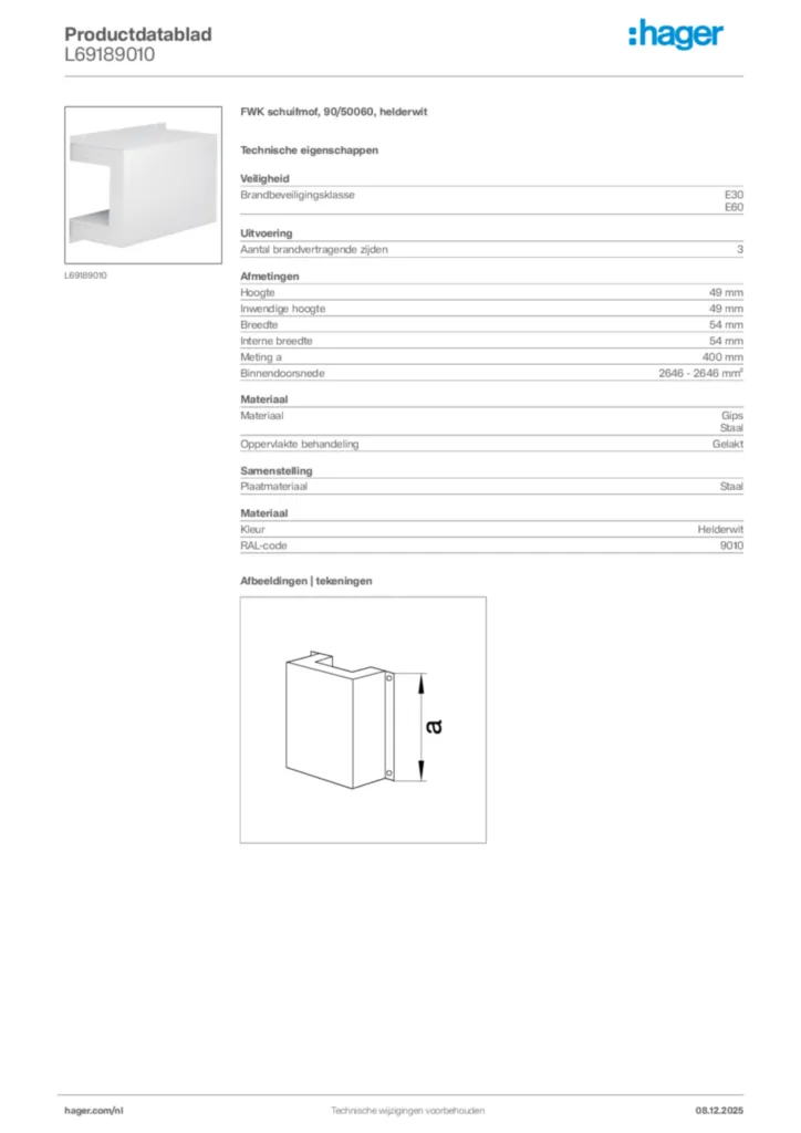 Afbeelding Hager Productdatablad L69189010 | Hager Nederland