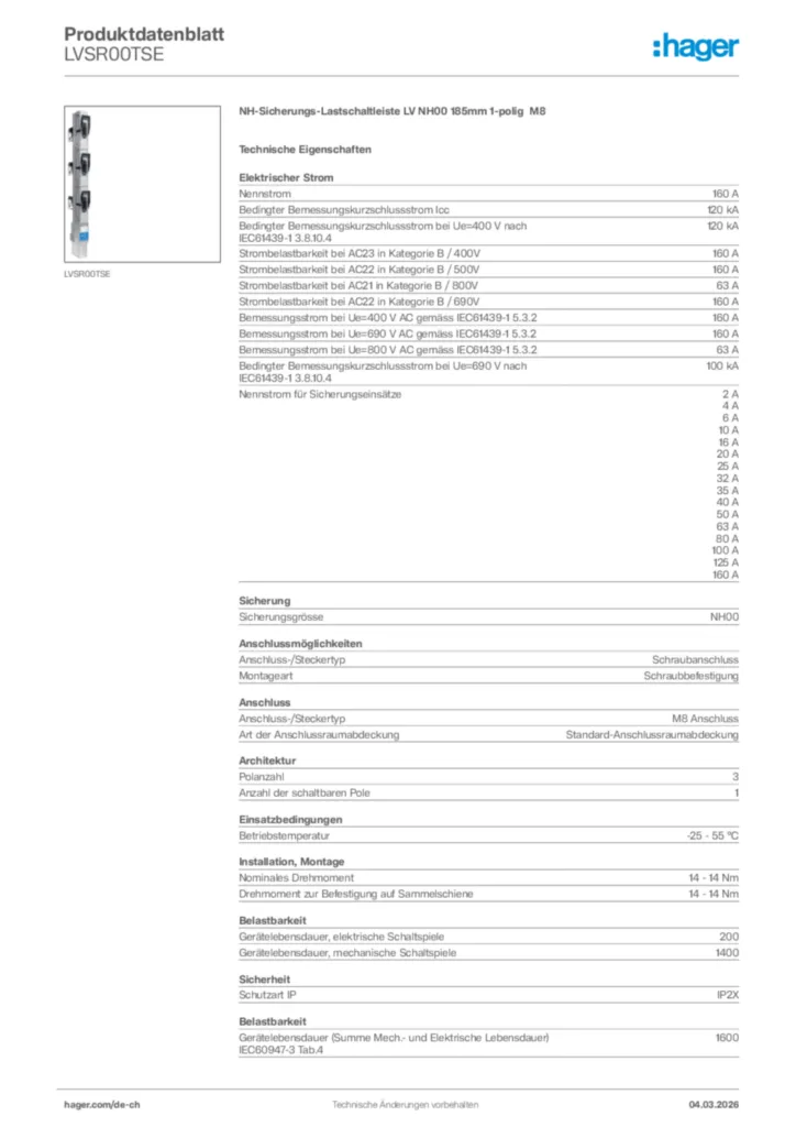 Bild Hager Produktdatenblatt LVSR00TSE | Hager Schweiz
