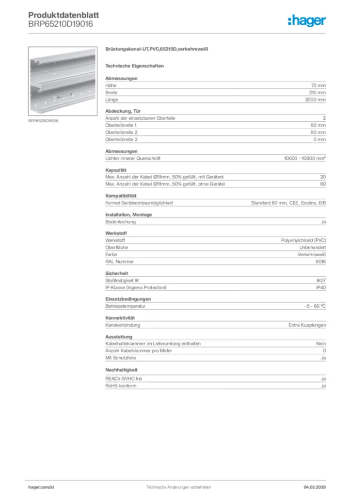 Bild Hager Produktdatenblatt BRP65210D19016 | Hager Deutschland