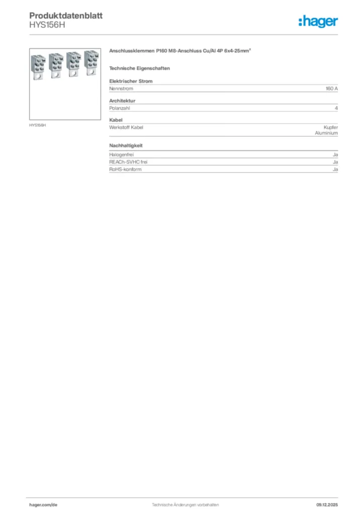 Hager Produktdatenblatt HYS156H