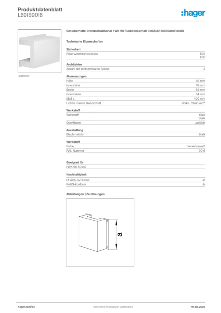 Bild Hager Produktdatenblatt L69189016 | Hager Deutschland