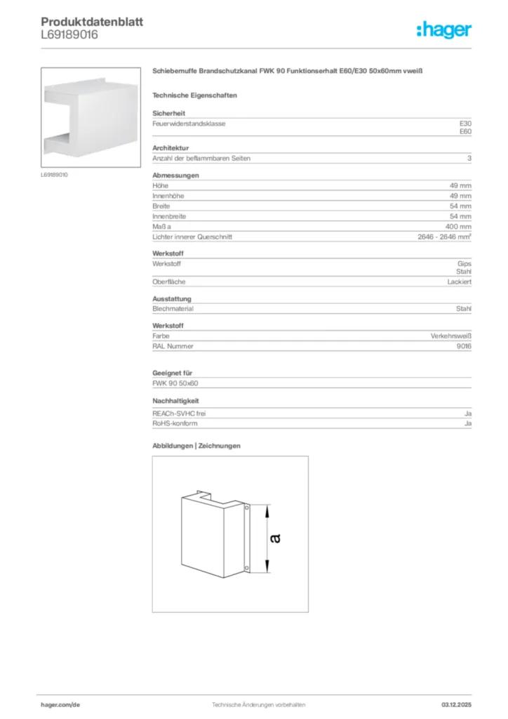 Bild Hager Produktdatenblatt L69189016 | Hager Deutschland