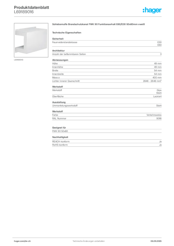 Bild Hager Produktdatenblatt L69189016 | Hager Schweiz