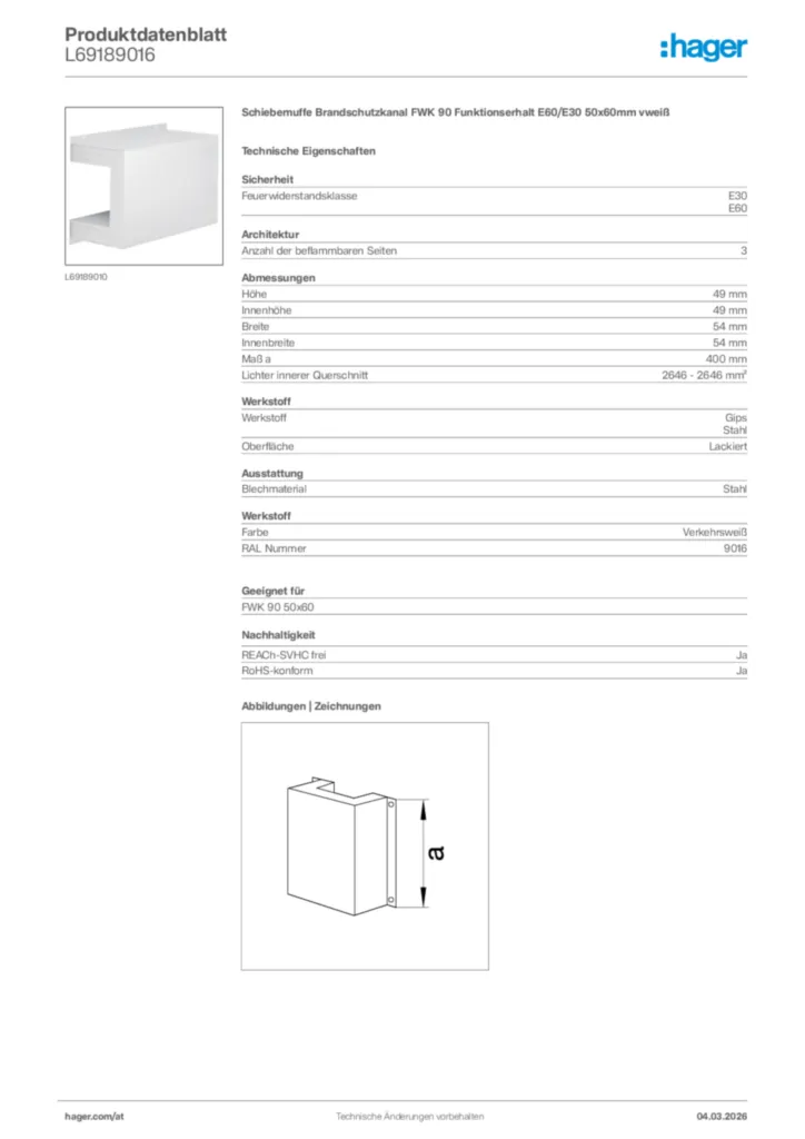Bild Hager Produktdatenblatt L69189016 | Hager Deutschland