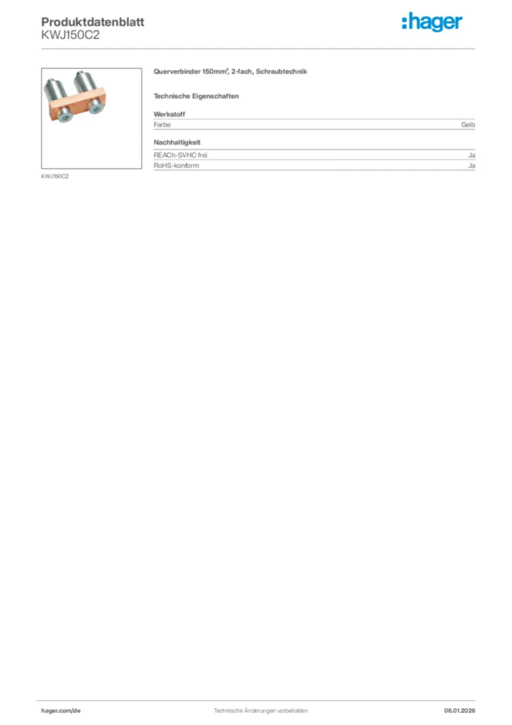 Bild Hager Produktdatenblatt KWJ150C2 | Hager Deutschland
