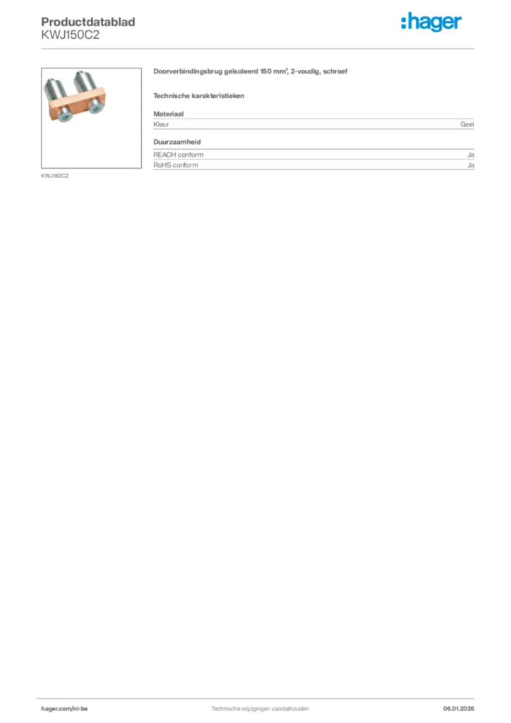 Afbeelding Hager Productdatablad KWJ150C2 | Hager Belgium