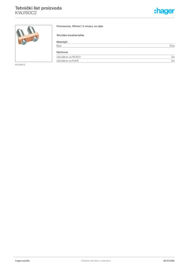 Slika Hager Product data sheet KWJ150C2  | Hager