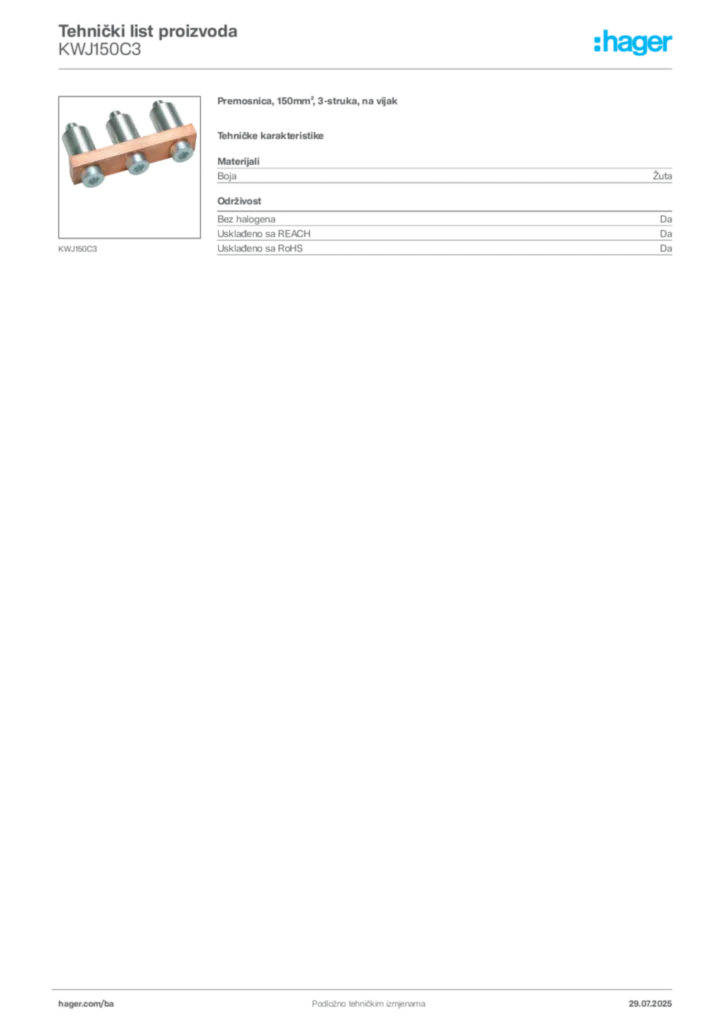 Slika Hager Product data sheet KWJ150C3  | Hager