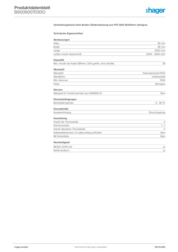 Bild Hager Produktdatenblatt B8008007030O | Hager Deutschland
