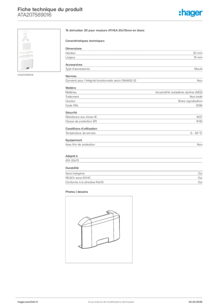 Image Hager Fiche technique du produit ATA207589016 | Hager Afrique
