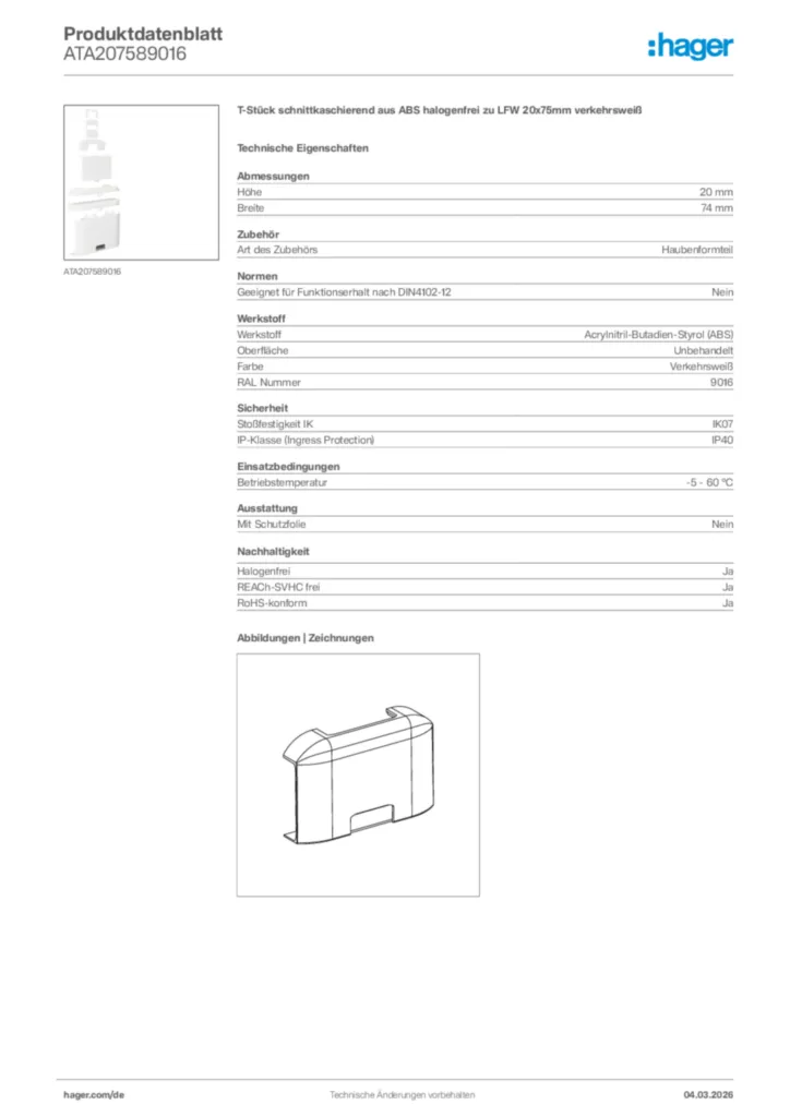 Bild Hager Produktdatenblatt ATA207589016 | Hager Deutschland
