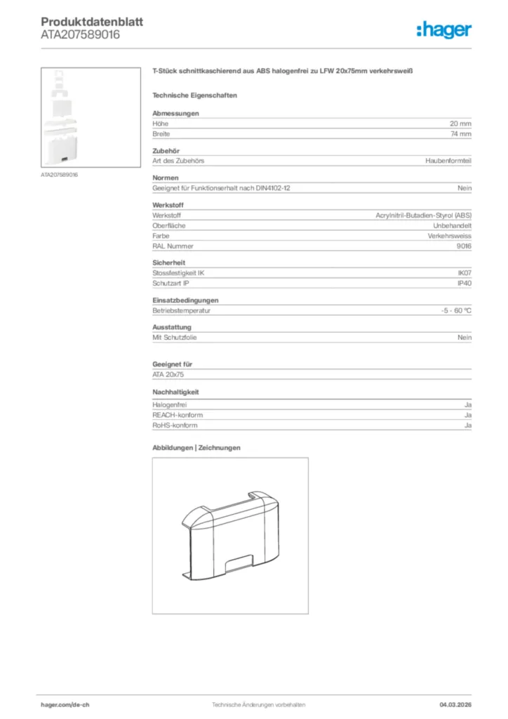 Bild Hager Produktdatenblatt ATA207589016 | Hager Schweiz
